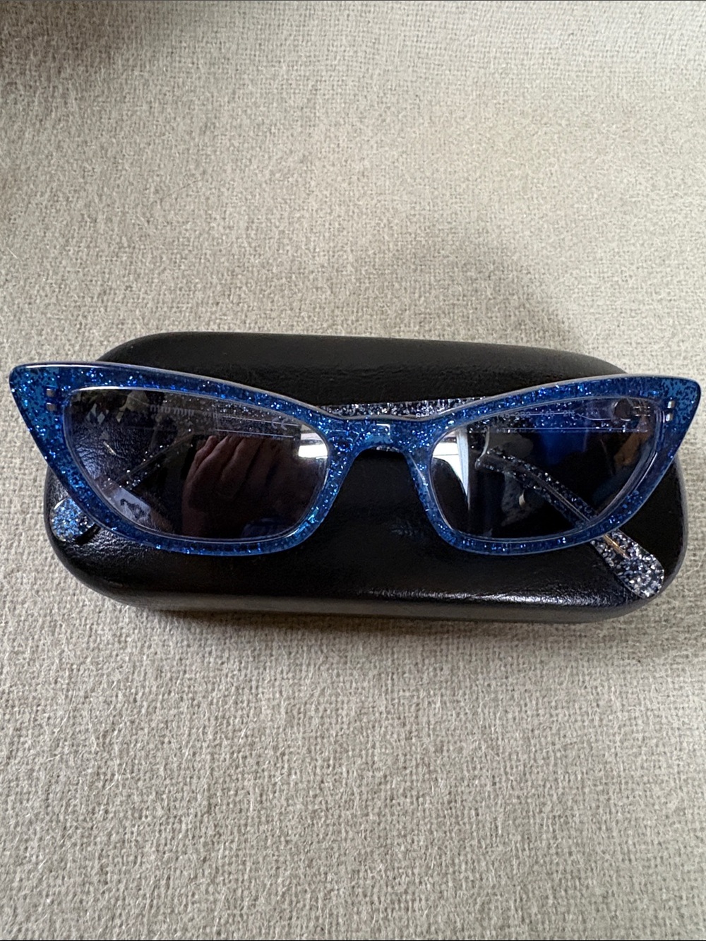 Miu Miu Sparkling Blue Cat-Eye Sunglasses with Dark Lenses